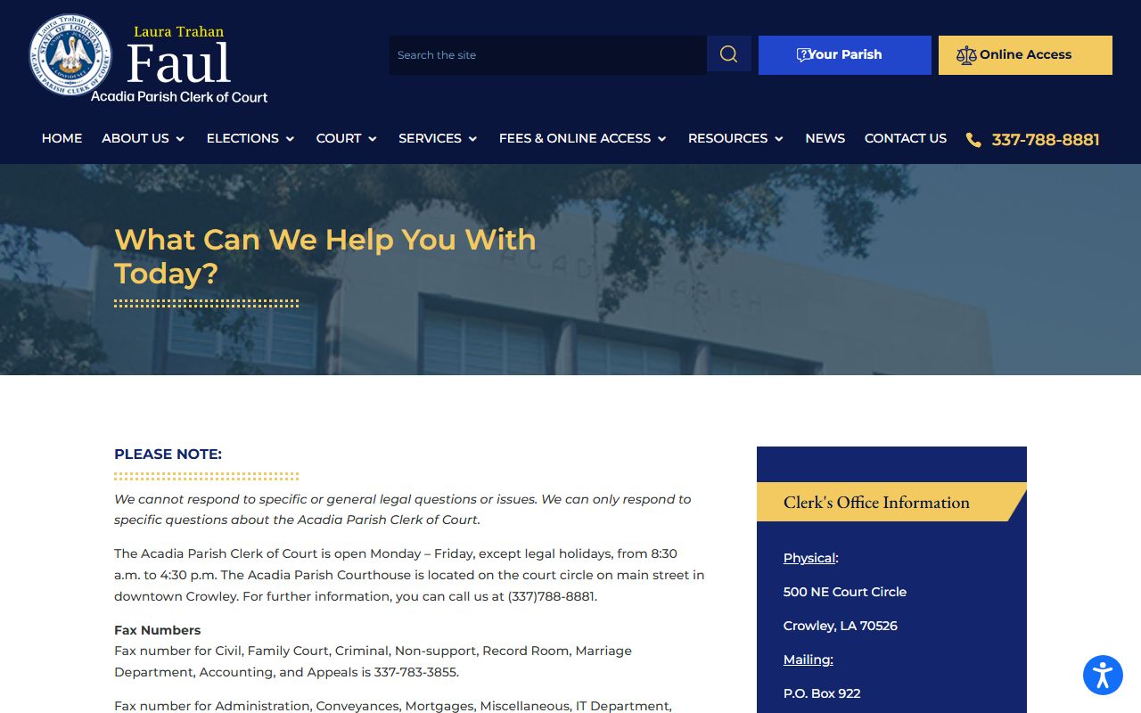 acadia parish public records departments page