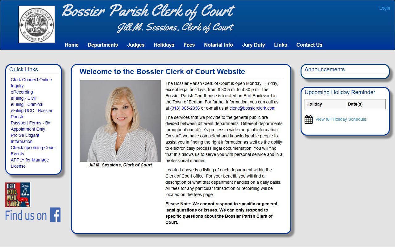 bossier parish public records clerk of court homepage