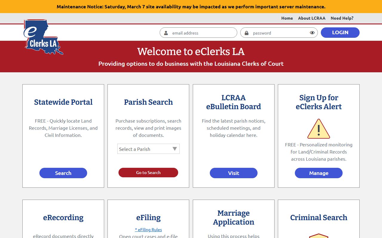 eClerks LA portal for Louisiana public records access