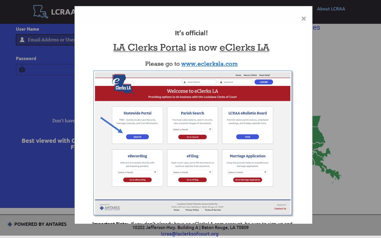 Louisiana Clerks Statewide Portal for searching public records