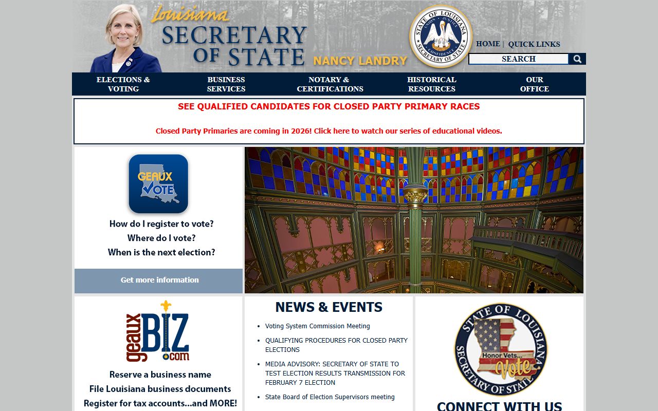 Louisiana Secretary of State homepage for public records